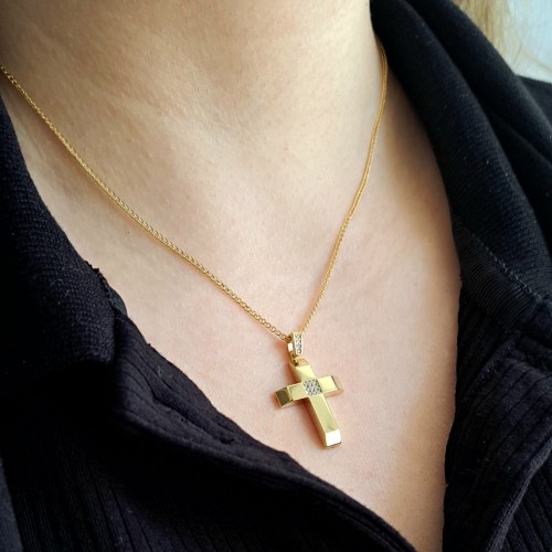 Χρυσός γυναικείος βαπτιστικός σταυρός Κ14 με αλυσίδα