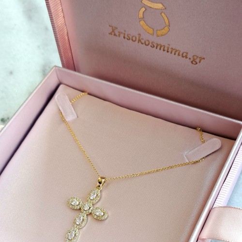 Χρυσός γυναικείος βαπτιστικός σταυρός Κ14 με αλυσίδα