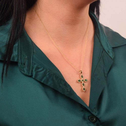 Χρυσός γυναικείος σταυρός Κ14 με αλυσίδα