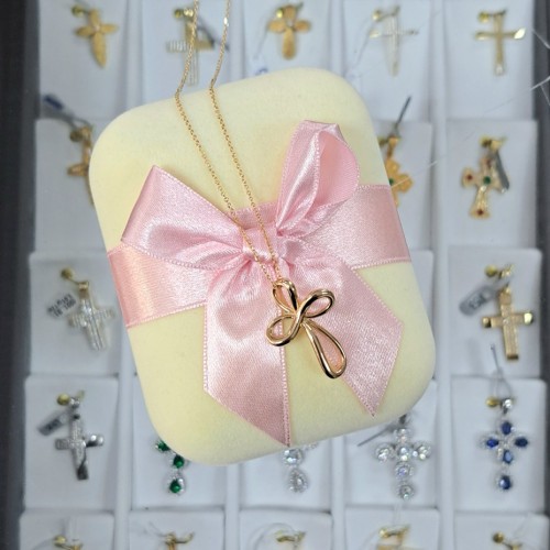 Χρυσός γυναικείος βαπτιστικός σταυρός Κ14 με αλυσίδα