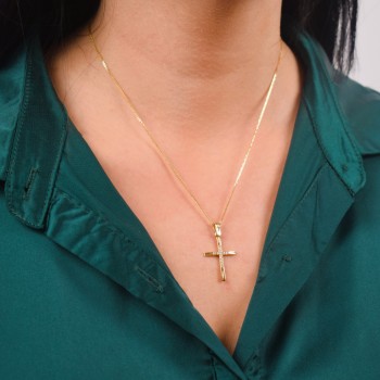 Χρυσός σταυρός Κ14 με αλυσίδα