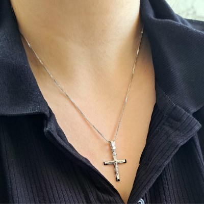 Λευκόχρυσος βαπτιστικός σταυρός Κ14 με αλυσίδα
