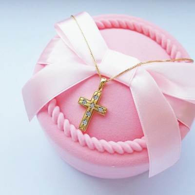 Χρυσός βαπτιστικός σταυρός Κ14 με αλυσίδα