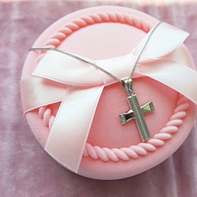 Λευκόχρυσος βαπτιστικός σταυρός Κ14 με αλυσίδα