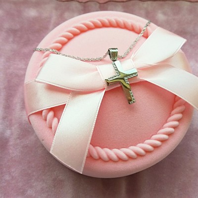 Λευκόχρυσος βαπτιστικός σταυρός Κ14 με την αλυσίδα του