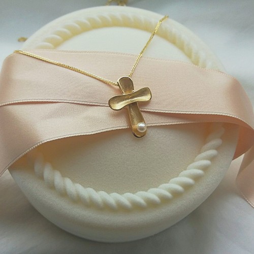 Χρυσός χειροποίητος σταυρός Κ14 με αλυσίδα