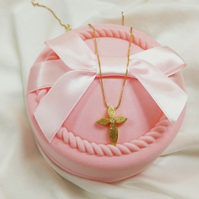 Χρυσός χειροποίητος σταυρός Κ14 με αλυσίδα