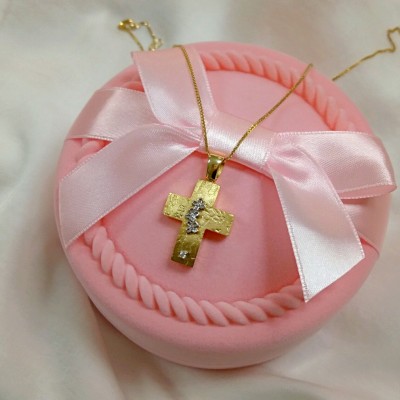 Χρυσός χειροποίητος βαπτιστικός σταυρός Κ14 με αλυσίδα