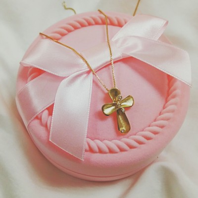 Χρυσός χειροποίητος σταυρός Κ14 με αλυσίδα