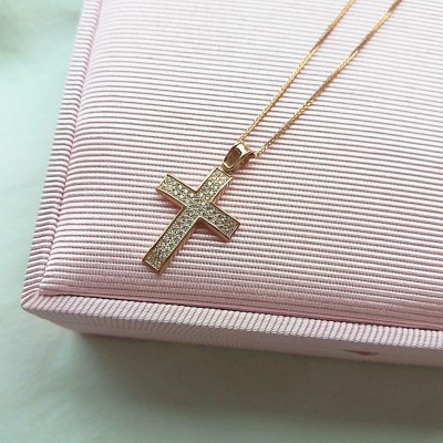 Μασίφ βαπτιστικός σταυρός από ροζ χρυσό Κ14 με αλυσίδα