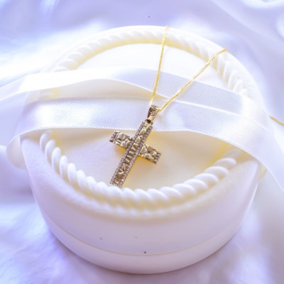 Χρυσός βαπτιστικός σταυρός Κ14 με αλυσίδα