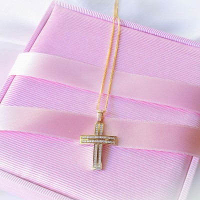 Χρυσός βαπτιστικός σταυρός Κ14 με αλυσίδα