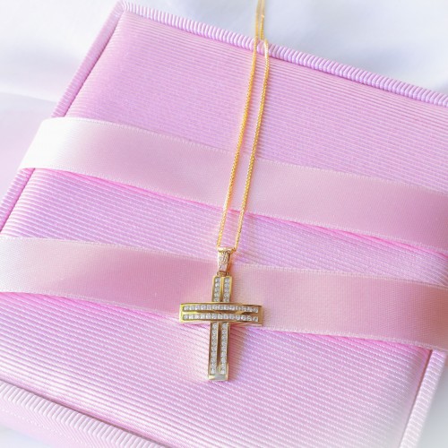 Χρυσός βαπτιστικός σταυρός Κ14 με αλυσίδα