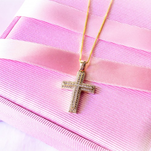 Χρυσός βαπτιστικός σταυρός Κ14 με αλυσίδα