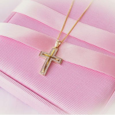 Χρυσός βαπτιστικός σταυρός Κ14 με αλυσίδα