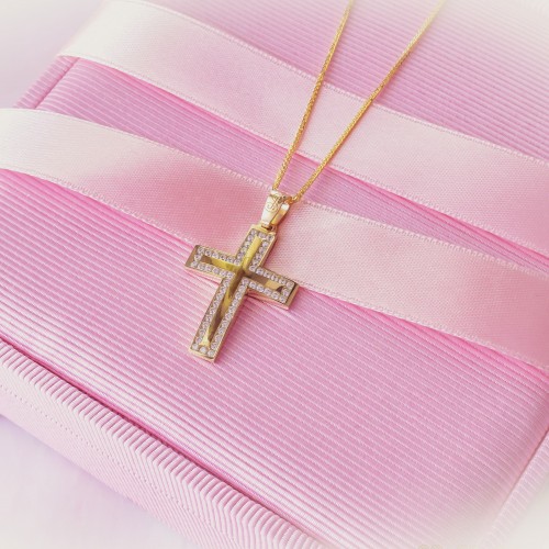 Χρυσός βαπτιστικός σταυρός Κ14 με αλυσίδα