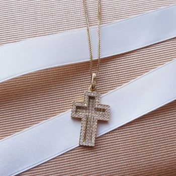 Γυναικείος χρυσός σταυρός βάπτισης αρραβώνα Κ14 με αλυσίδα