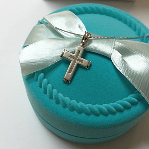 Λευκόχρυσος  βαπτιστικός σταυρός Κ14 με αλυσίδα