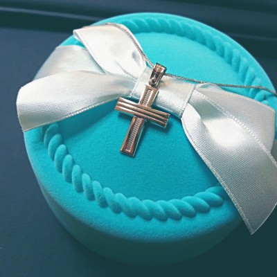 Λευκόχρυσος βαπτιστικός σταυρός Κ14 με αλυσίδα