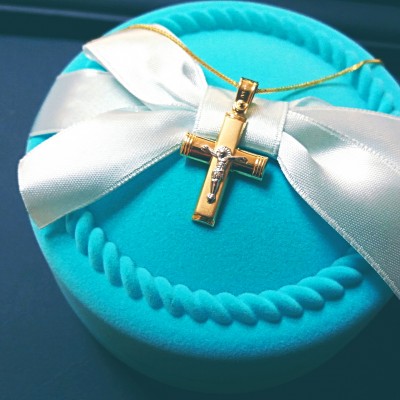 Χρυσός βαπτιστικός σταυρός Κ14 με αλυσίδα