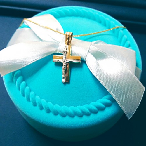 Χρυσός βαπτιστικός σταυρός Κ14 με αλυσίδα