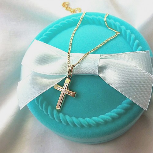 Χρυσός βαπτιστικός σταυρός Κ14 με αλυσίδα