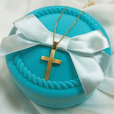 Χρυσός χειροποίητος βαπτιστικός σταυρός Κ14 με αλυσίδα