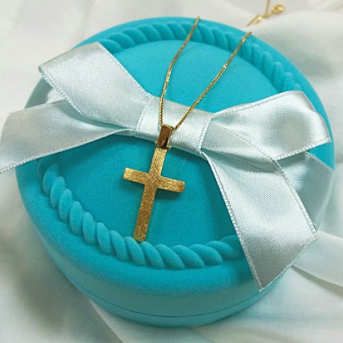 Χρυσός χειροποίητος βαπτιστικός σταυρός Κ14 με αλυσίδα