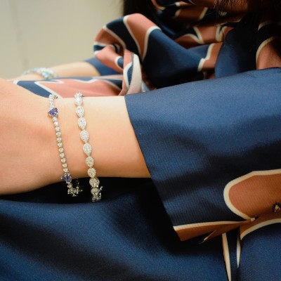 Ασημένιο βραχιόλι ριβιέρα 925 με καρδιές