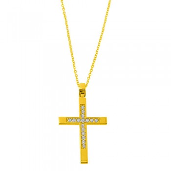 Χρυσός σταυρός Κ14 με αλυσίδα