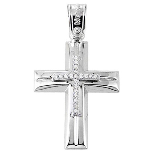 Λευκόχρυσος βαπτιστικός σταυρός Κ14 με ζιργκόν