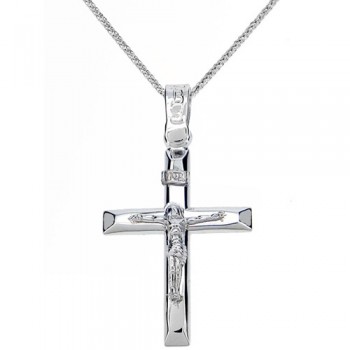 Λευκόχρυσος βαπτιστικός σταυρός Κ14 με αλυσίδα