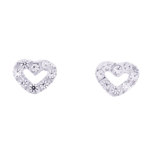 Λευκόχρυσα σκουλαρίκια καρδιές Κ14 με ζιργκόν