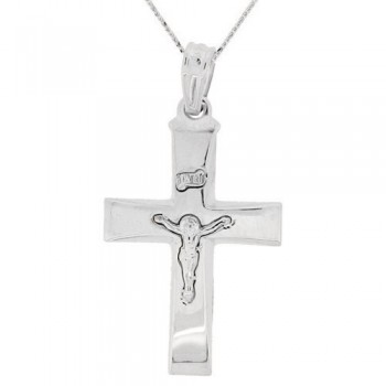 Λευκόχρυσος σταυρός Κ9 με αλυσίδα