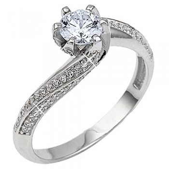 Λευκόχρυσο δαχτυλίδι μονόπετρο Κ14