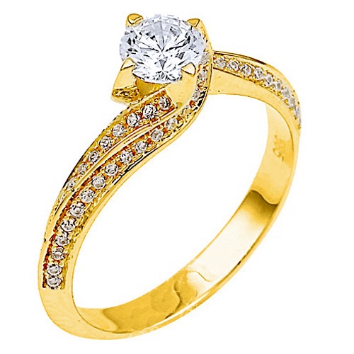 Χρυσό μονόπετρο δαχτυλίδι Κ14