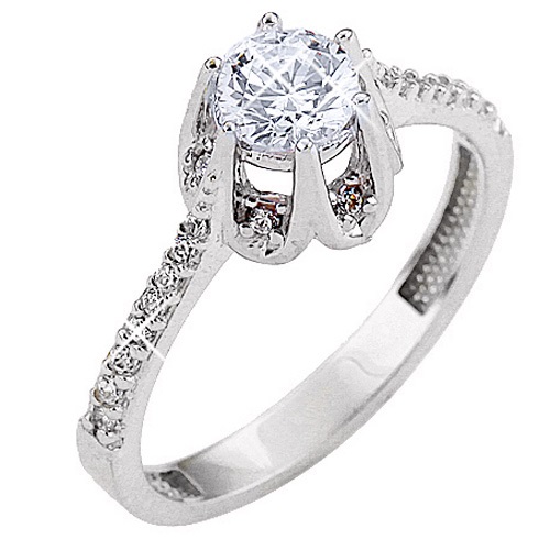 Λευκόχρυσο μονόπετρο δαχτυλίδι κορώνα Κ9 με ζιργκόν