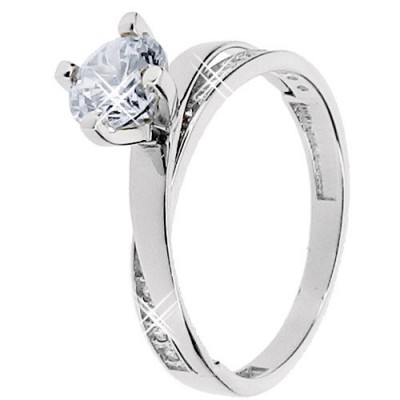 Λευκόχρυσο δαχτυλίδι μονόπετρο Κ14