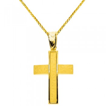 Χρυσός σταυρός Κ9 με αλυσίδα