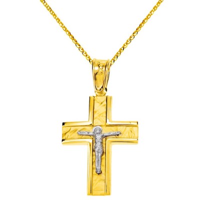 Χρυσός σταυρός Κ9 με αλυσίδα