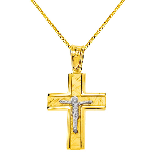Χρυσός σταυρός Κ9 με αλυσίδα