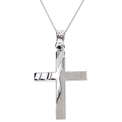 Λευκόχρυσος σταυρός Κ9 με αλυσίδα