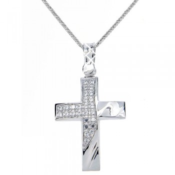 Λευκόχρυσος  σταυρός Κ9 με αλυσίδα
