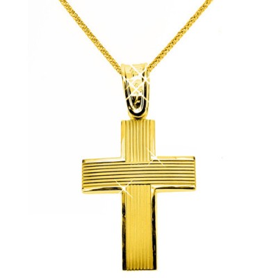 Χρυσός σταυρός Κ9 με αλυσίδα