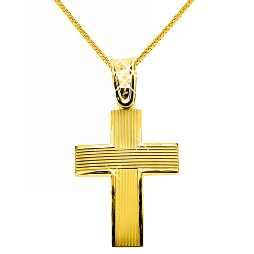 Χρυσός σταυρός Κ9 με αλυσίδα