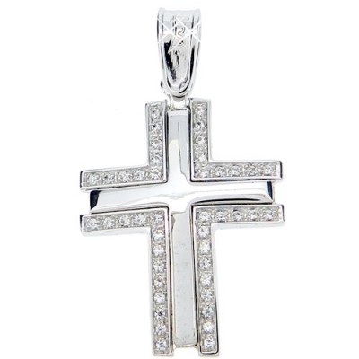 Λευκόχρυσος βαπτιστικός σταυρός Κ9 με ζιργκόν