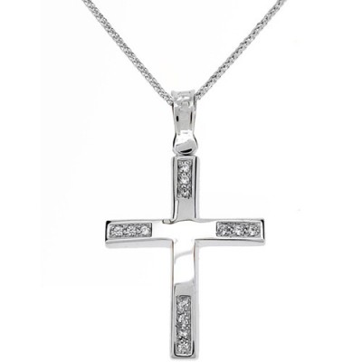 Λευκόχρυσος σταυρός Κ9 με αλυσίδα