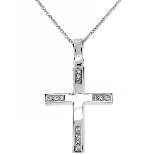 Λευκόχρυσος σταυρός Κ9 με αλυσίδα