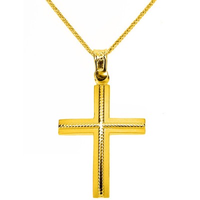 Χρυσός σταυρός Κ9 με αλυσίδα