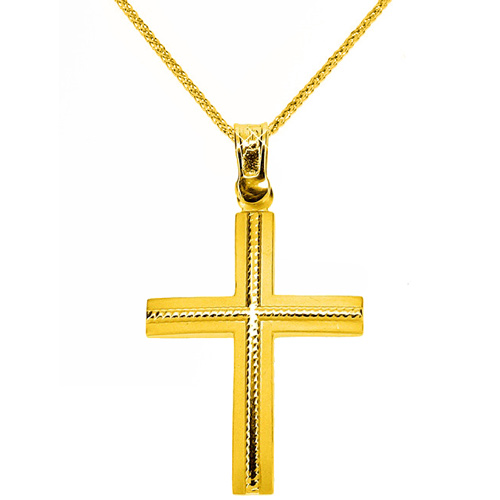 Χρυσός σταυρός Κ9 με αλυσίδα